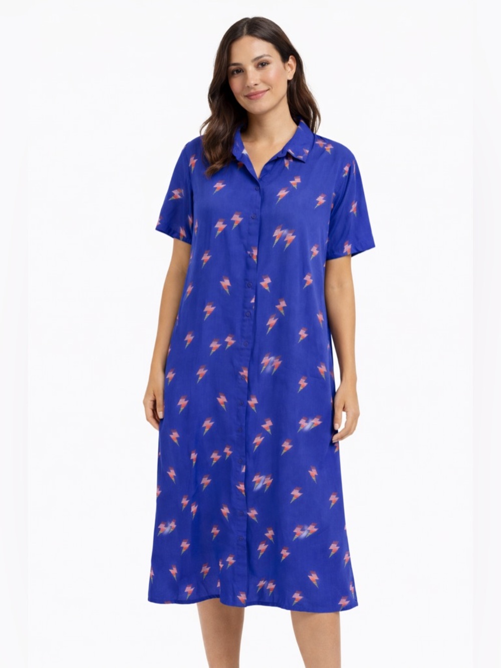 Sugarhill Brighton Lightning Bolt Shirt Dress Blue Womens 14